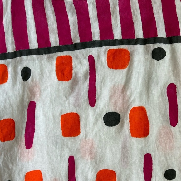 FLAX Women’s White Painted Unique Linen Short Sleeve Top Medium - Picture 10 of 12